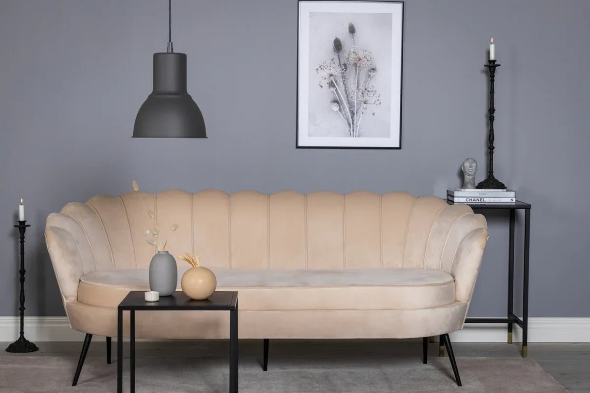 Venture Design Calais 3‑sits soffa beige – elegant sammetsoffa