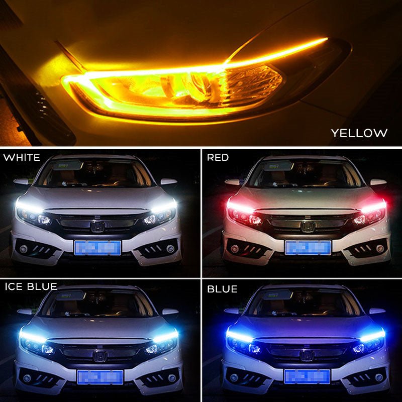 Bilmekaniken LED Dagsljuslist med Blinkers – Silikonflex 12V vattentålig - Blue to Yellow / 30cm