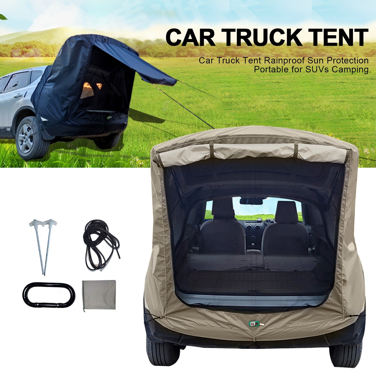 Bilmekaniken SUV-tält – Fästs i bagageutrymmet för camping & äventyr - Premiumsvart / Standard / S