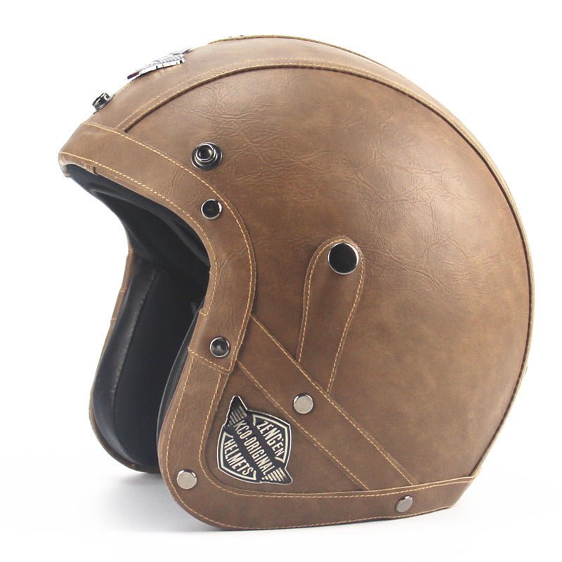 Bilmekaniken Retro 3/4 Motorcykelhjälm – Klassisk stil, modernt skydd - Ljusbrun / L