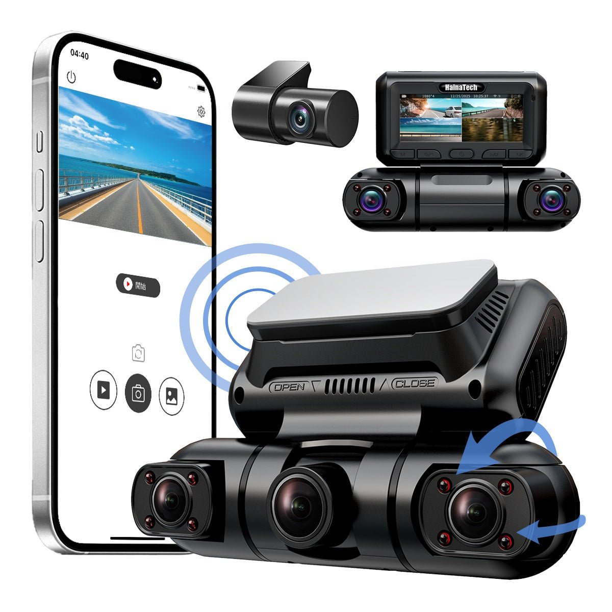 Bilmekaniken Hainatech 360° Dashcam – 4-vägs, GPS, WiFi & 128GB kort - Svart