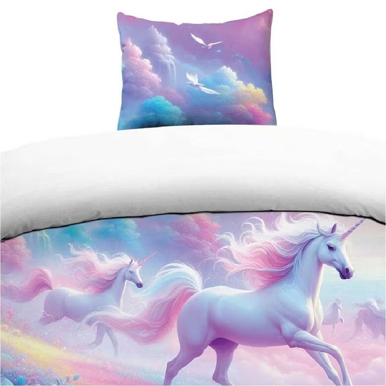 Unicorn lila Barn Bäddset Enkeltäcke 150x210