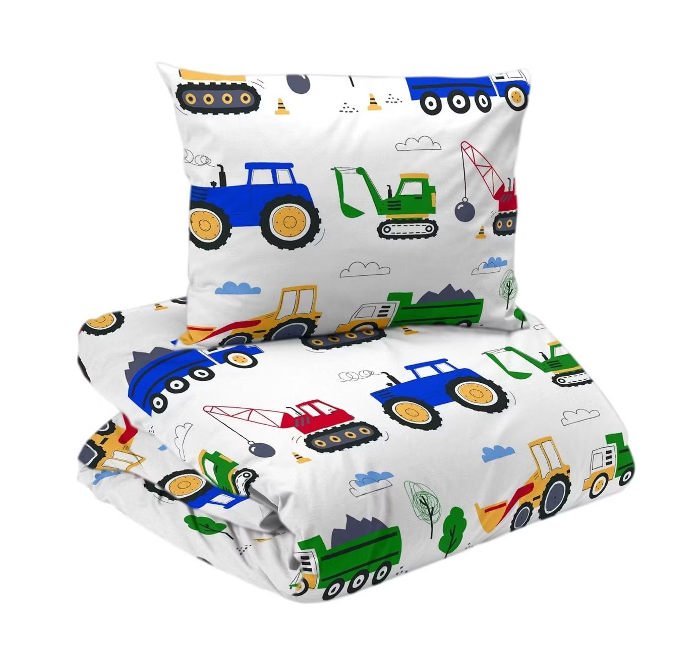 Busy Tractors Vit Bäddset Enkeltäcke 150x210