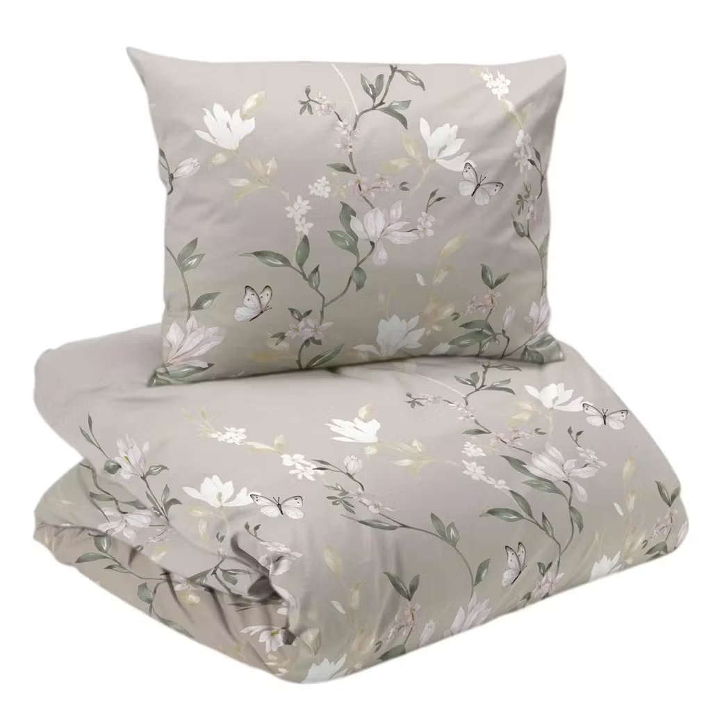 Emma Beige Pastell Satin Bäddset Enkeltäcke 150x210