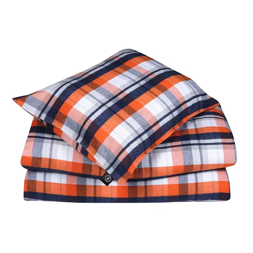 Påslakanset Lindvallen Orange/Blå 150x210 cm – Återvunnet flanellbäddset