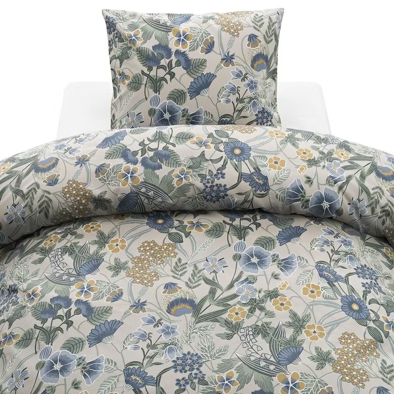 Blombacken Blå Bäddset Borganäs of Sweden Enkeltäcke 150x210