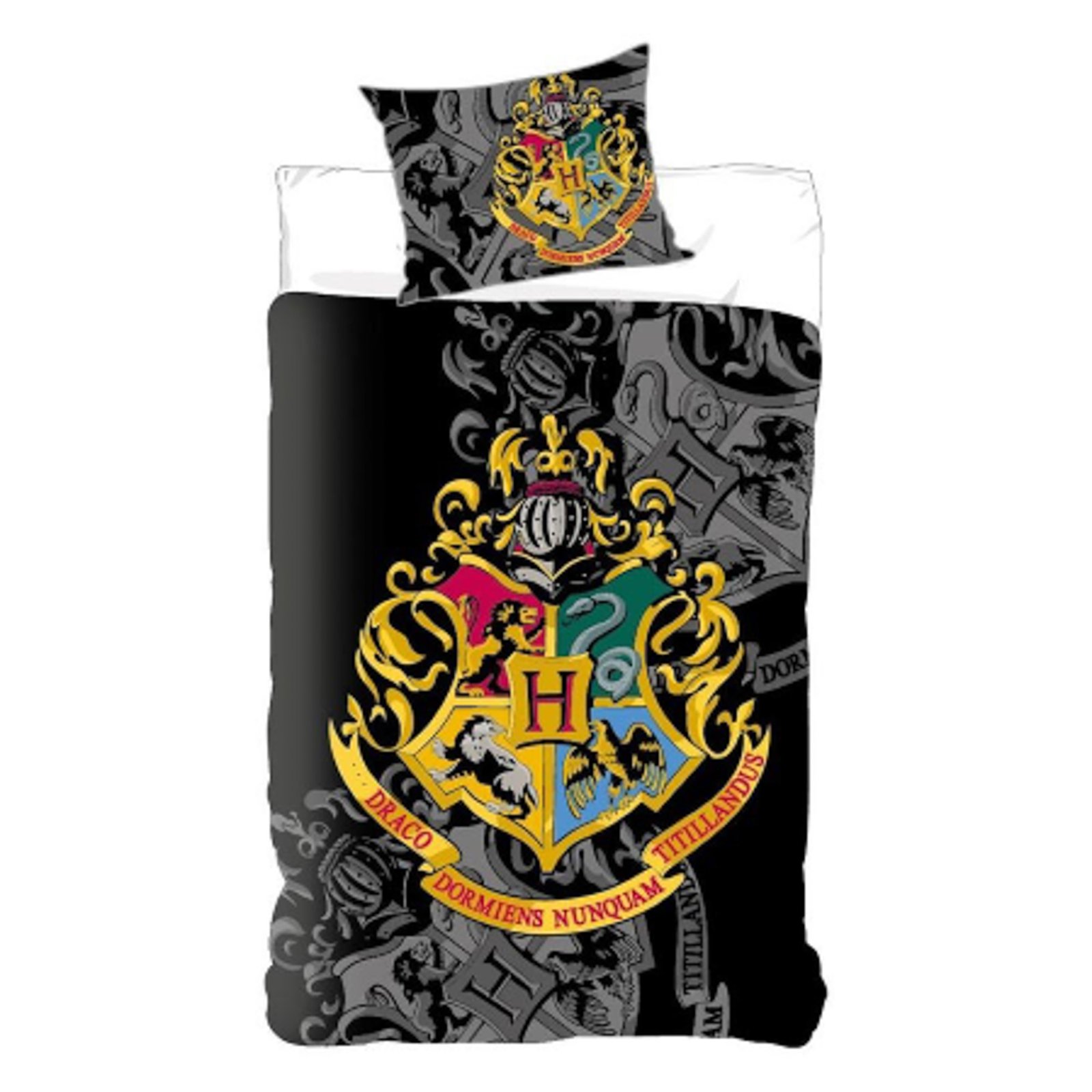 Harry Potter sängkläder - 100% bomull - Barnbäddset 140x200 cm - Guldfärgat Hogwarts vapensköld
