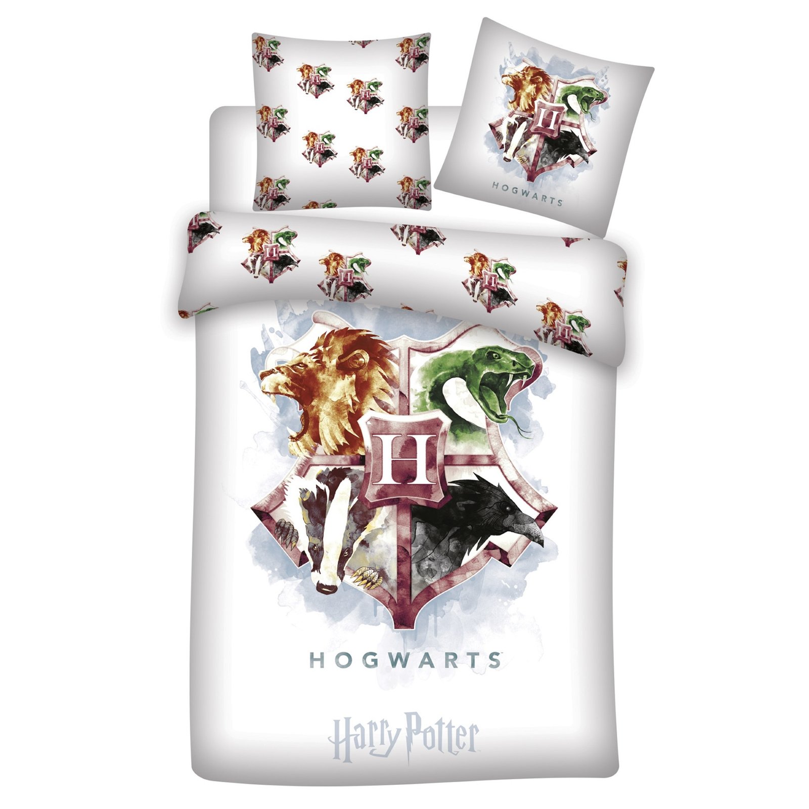 Harry Potter sängkläder - 100% bomull - Barnsängkläder 140x200 cm - Färgglad Hogwarts vapensköld