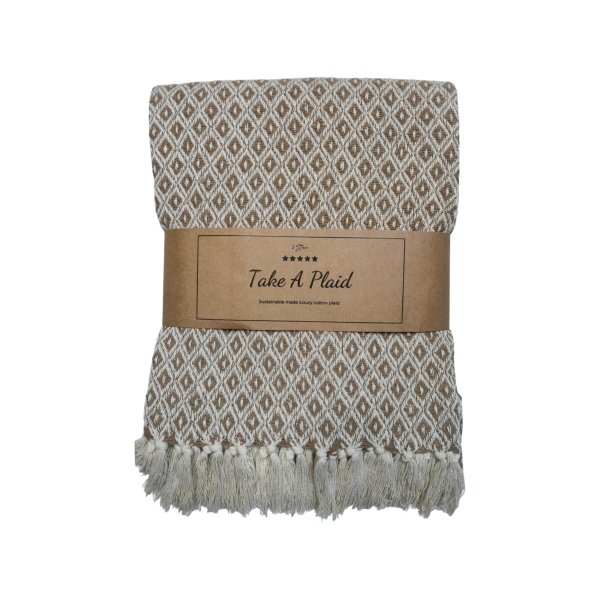 Bomullspläd - 100% återvunnen bomull - 130x180 cm - Vit med beige mönster