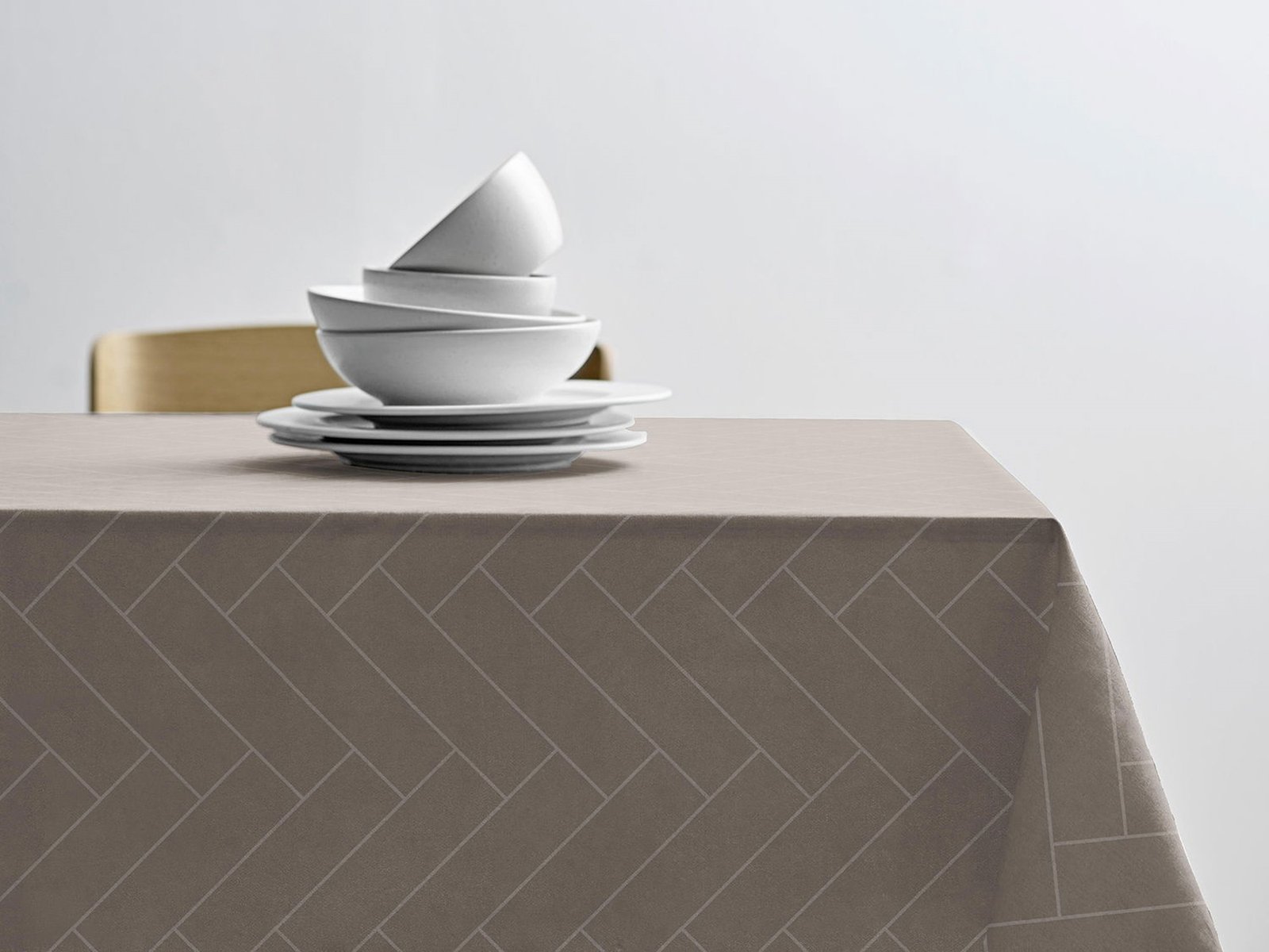 Damastduk 140x370 - 100% damastvävd bomull - Tiles Södahl - Taupe