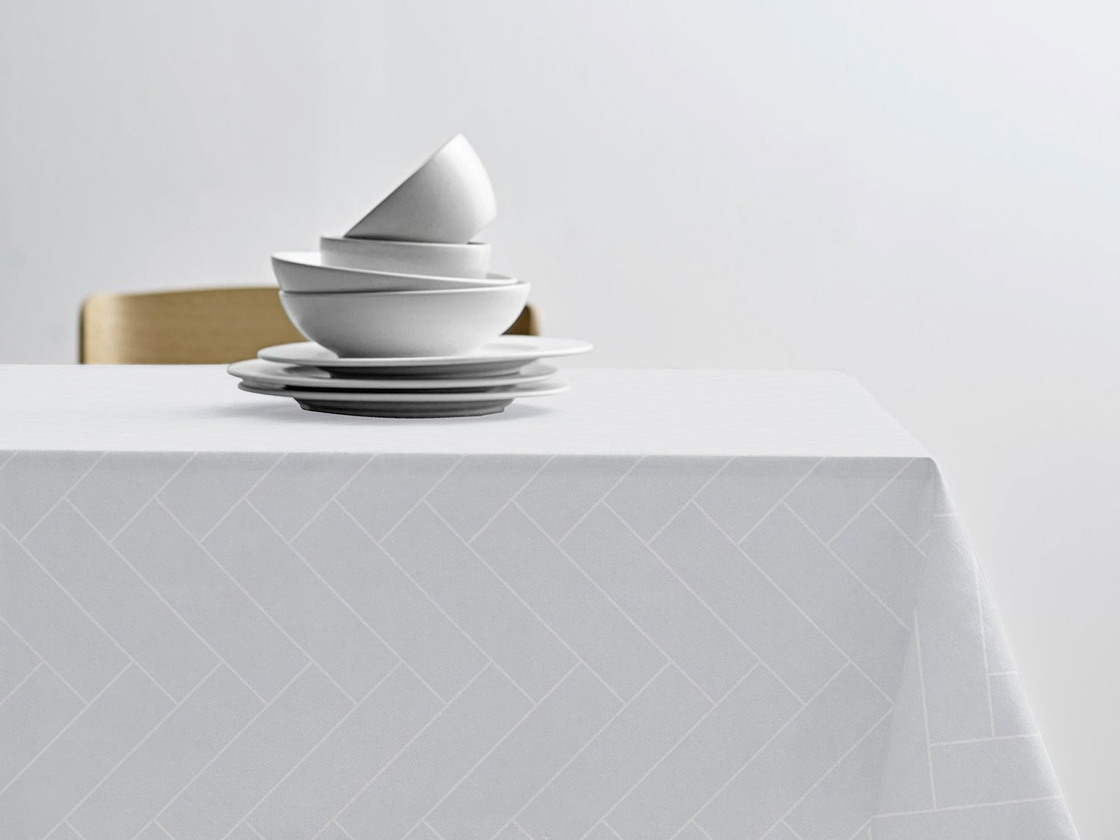 Damastduk 140x320 - 100% damastvävd bomull - Tiles Södahl - Vit
