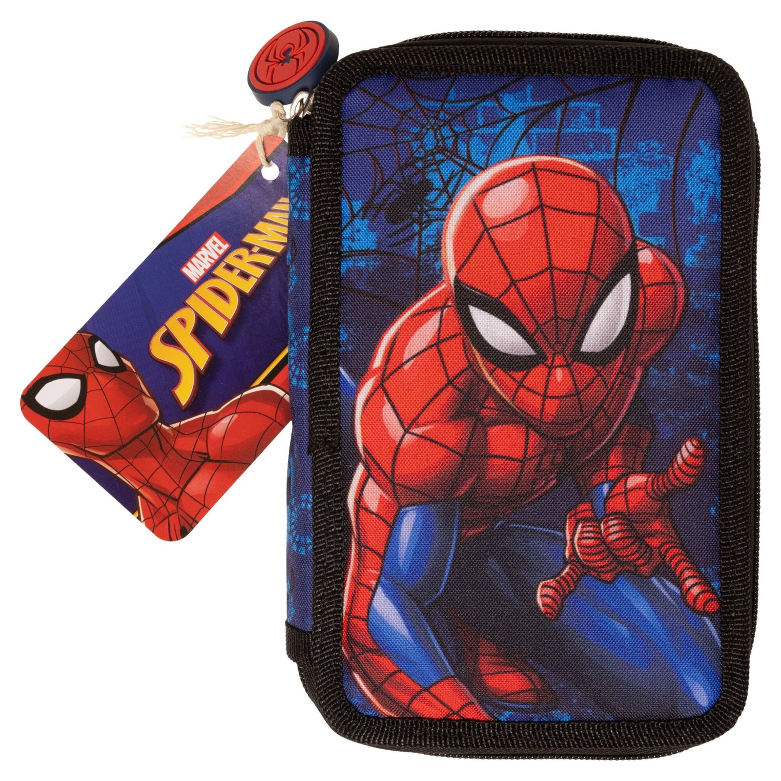 Spider-Man pennfodral - 2 fack med innehåll - 20,5x13,5 cm