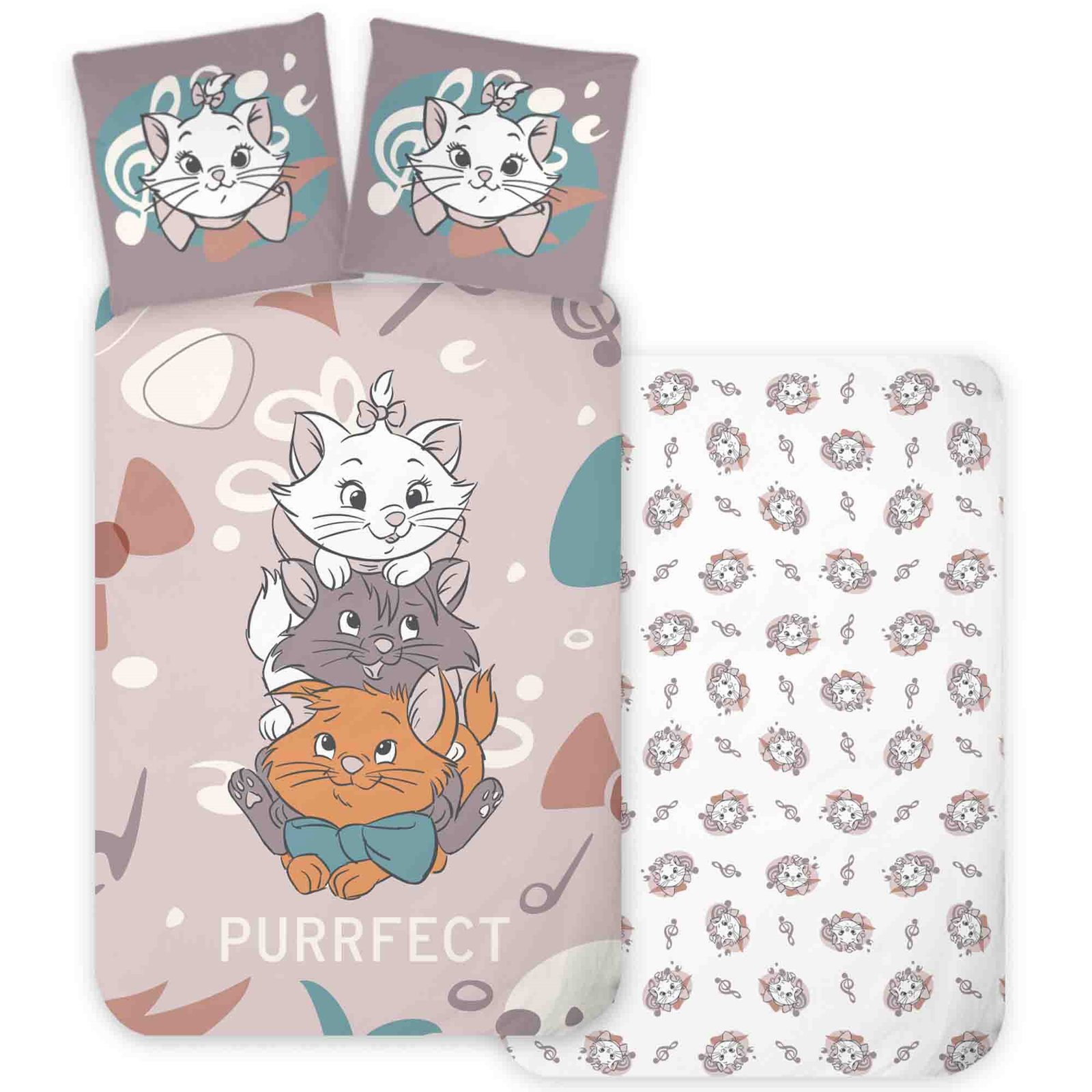 Aristocats sängkläder - 100% bomull - Barnpåslakanset 140x200 cm - Kattungarna från Aristocats