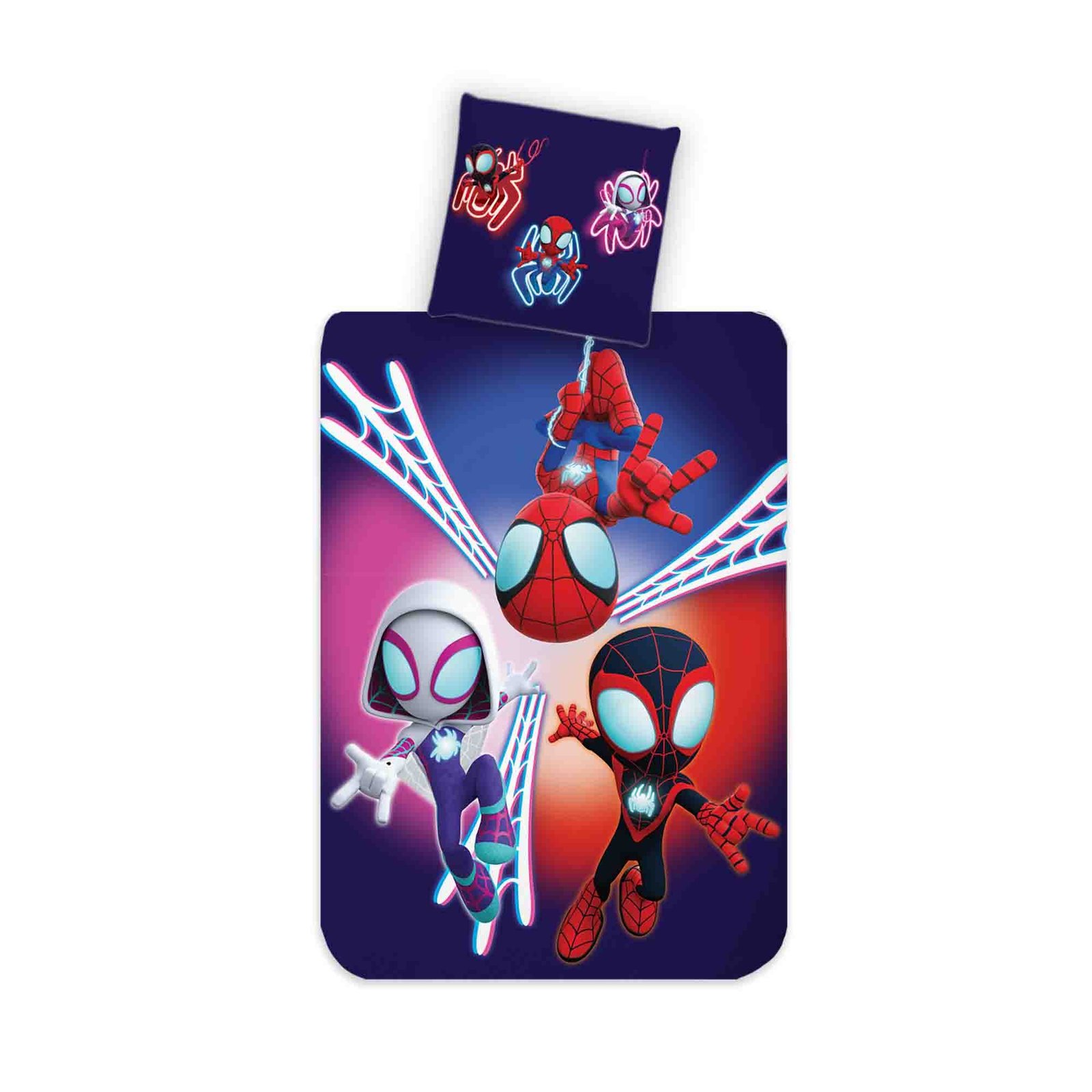 Spidey sängkläder - 100% bomull - Barnsängkläder 140x200 cm - Spidey, Ghost-Spider och Miles Morales