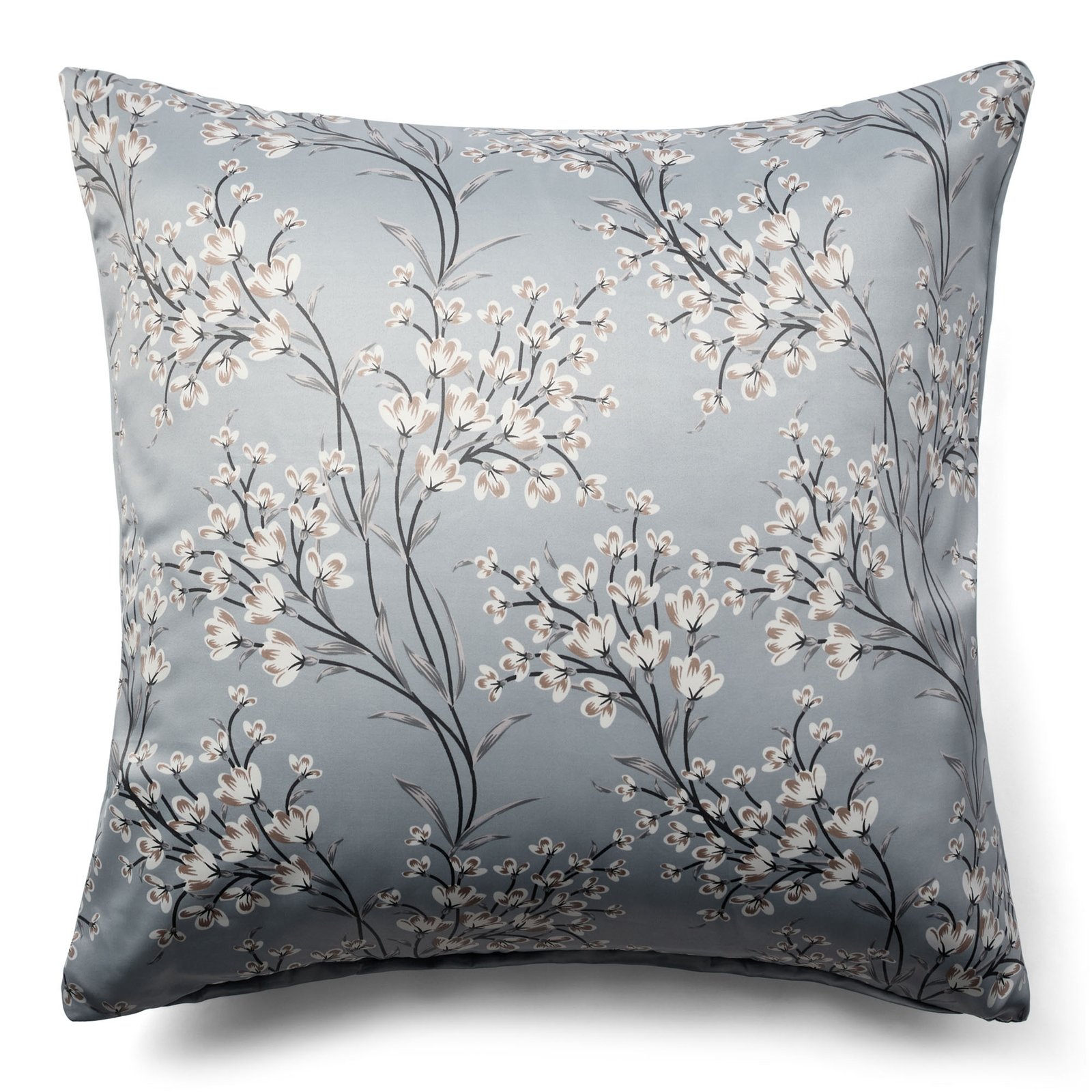 Örngott 60x63 cm - Satin - Ljusblått vändbart blommönster