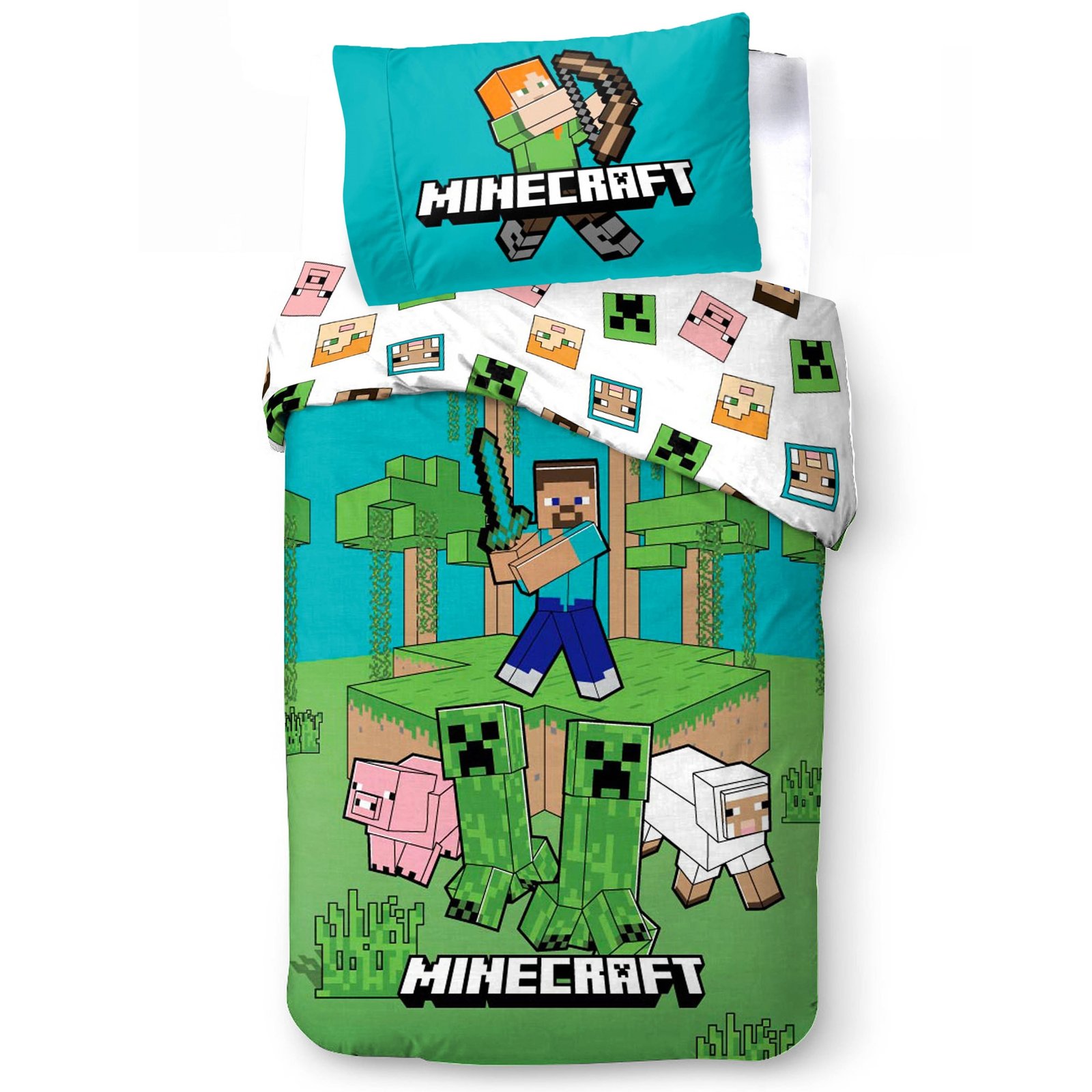 Minecraft sängkläder - 100% bomull - Barnsängkläder 140x200 cm - Steve, Zombie, Creeper och Pigs, Sheep
