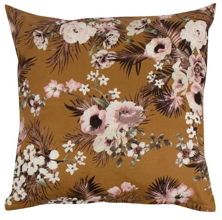 Kuddfodral 60x63 cm - Vändbar design i 100% bomullssatin - Flowers & Dots curry - Från By Night