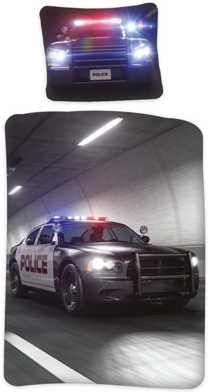Polis sängkläder - 100% bomull - Junior sängset 100x140 cm - Sängset med polisbil