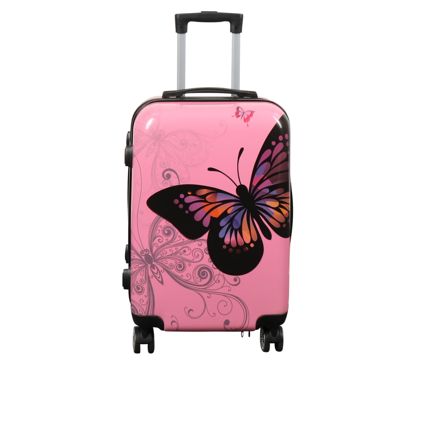Kabinväska - Hardcase lättvikt resväska - Vagn med motiv - Fjäril rosas