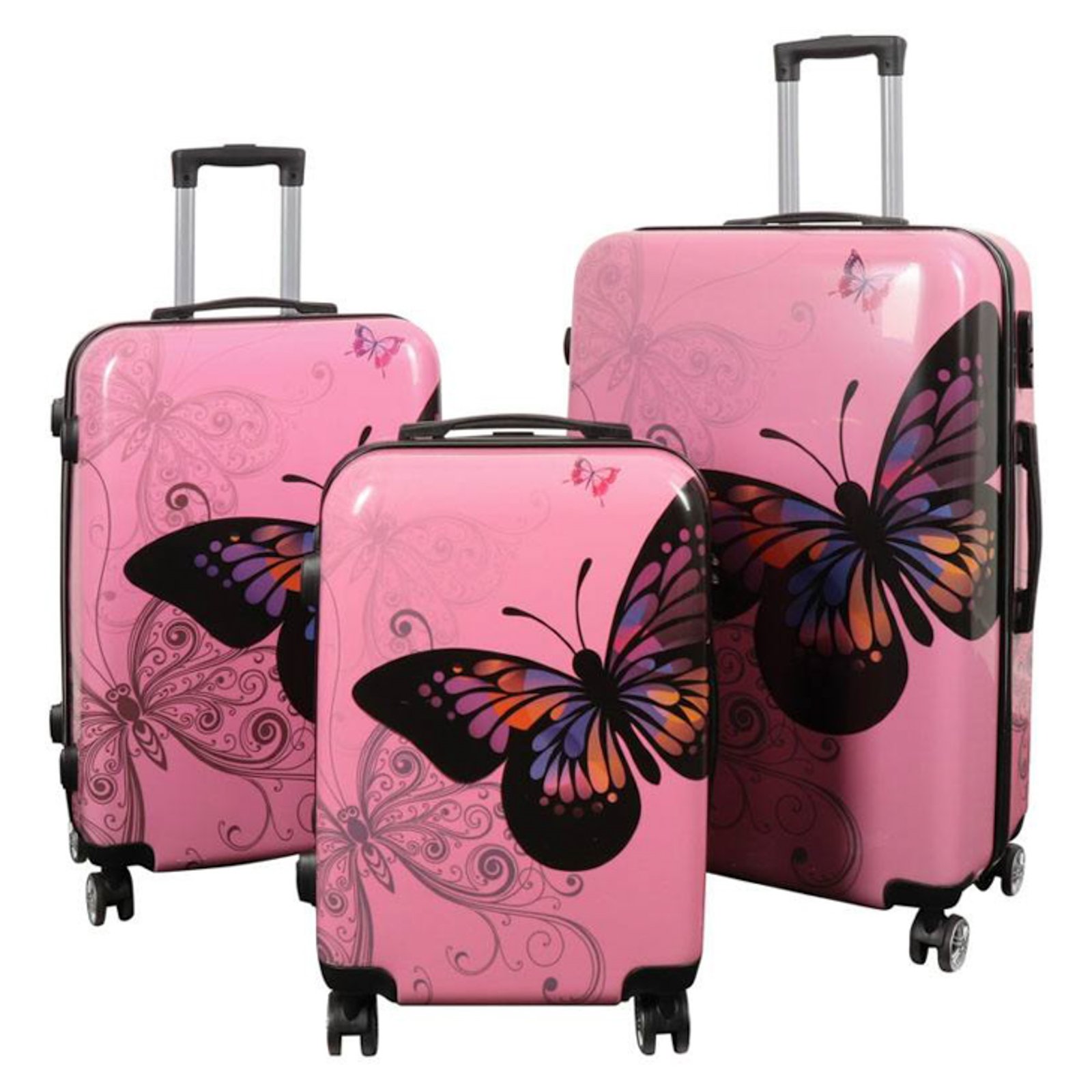 Resväska - Resväska med motiv - Ljusrosa med fjäril - Hardcase lättviktsresväska