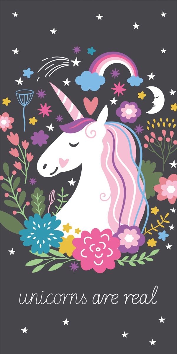Enhörning handduk - 70x140 cm - 100% bomull - Mjuk badhandduk med en enhörning och texten unicorns are real