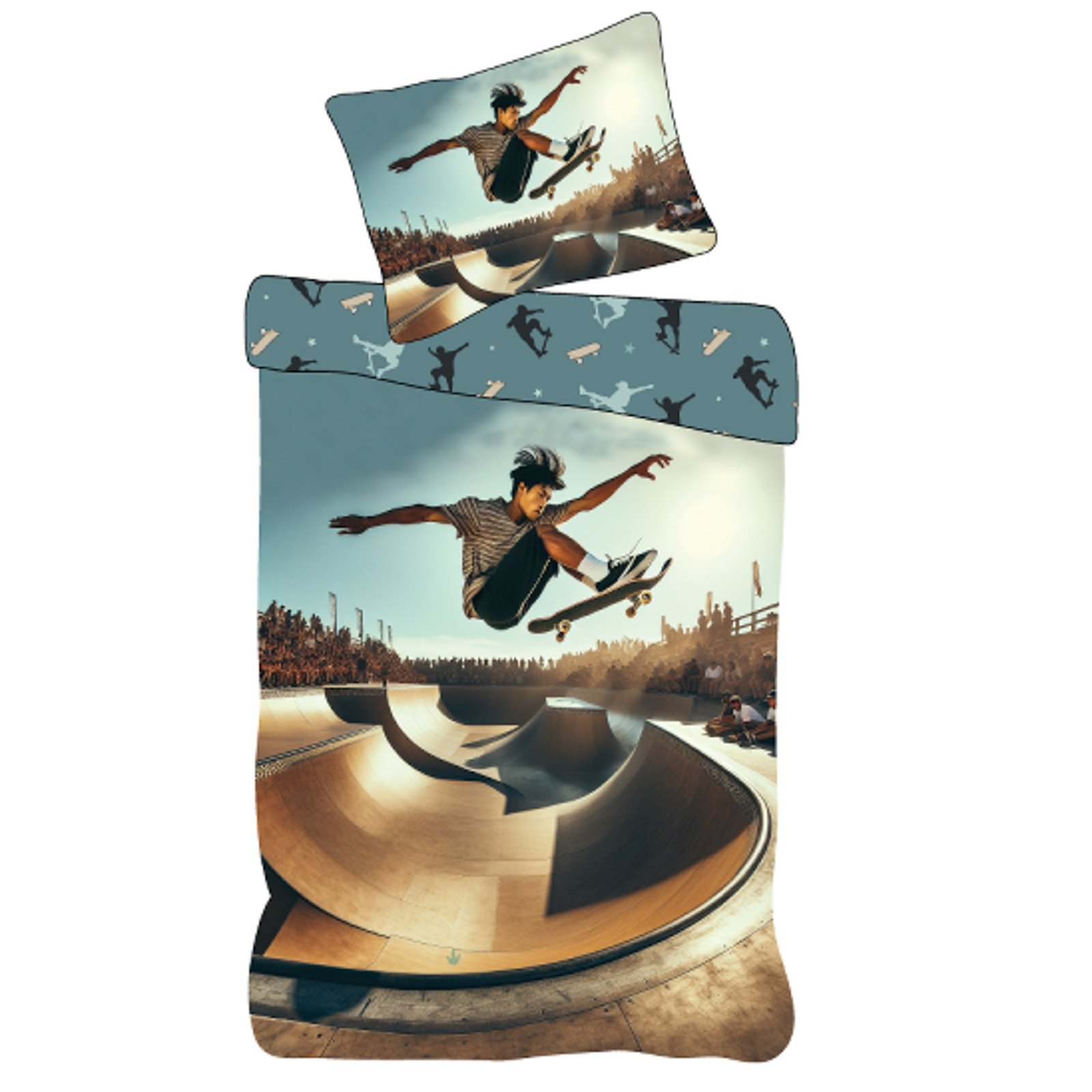 Skater sängkläder - 100% bomull - Barnsängkläder 140x200 cm - Blå