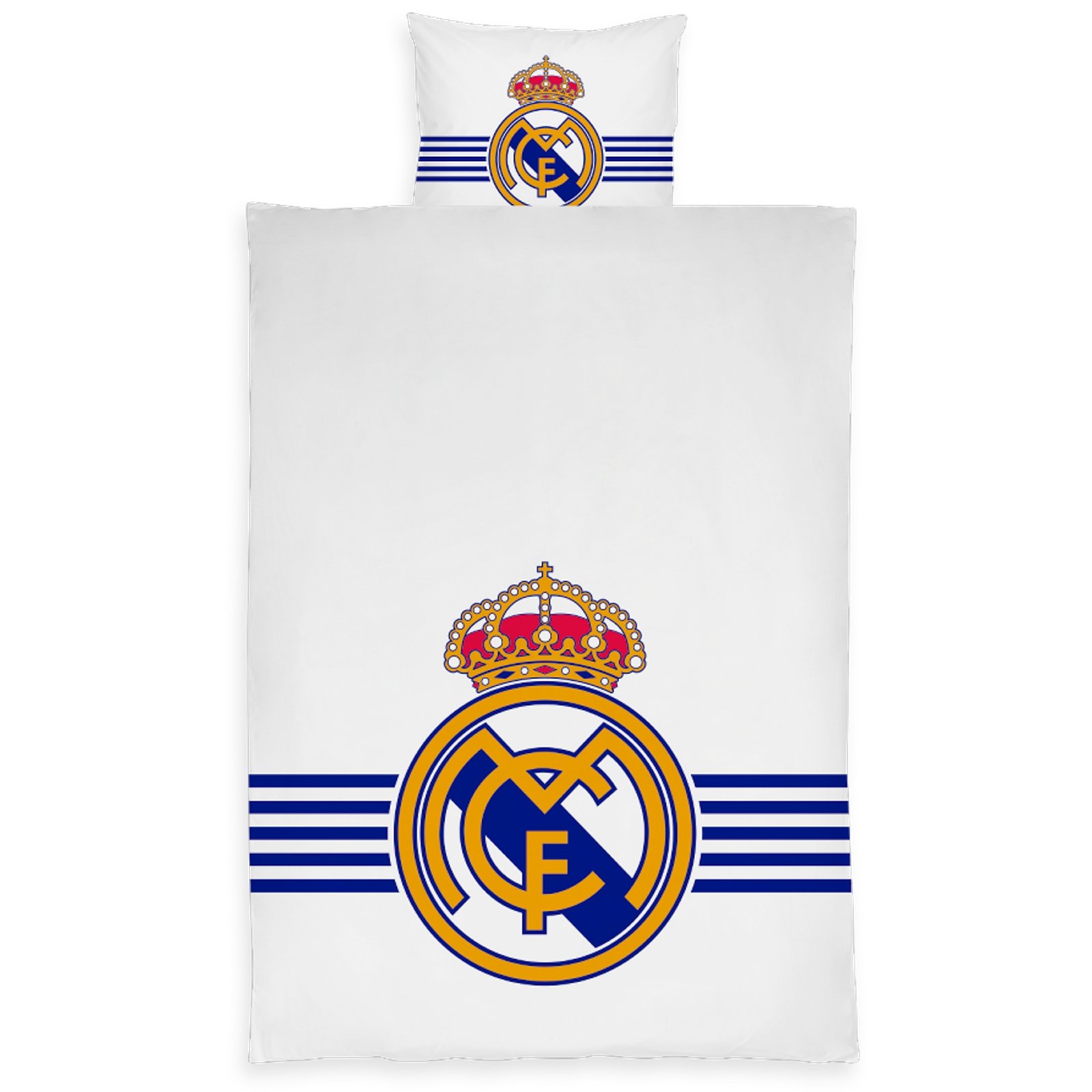 Real Madrid sängkläder - 150x210 cm - Vitt vändbart påslakan med logo - 100% bomullssängkläder - Fotbollsängkläder