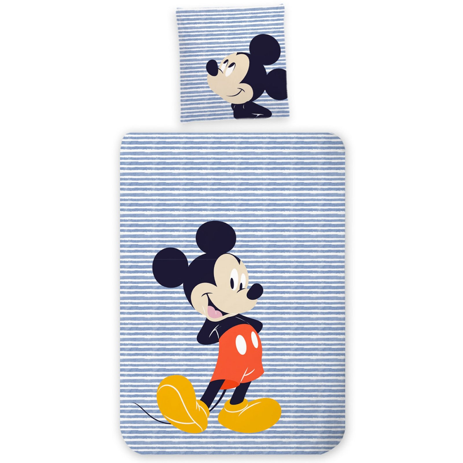 Mickey Mouse sängset - 100% bomull - Juniorpåslakanset 100x140 cm - Blå och vit randig