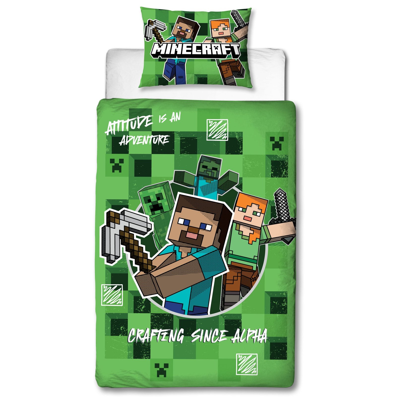 Minecraft sängkläder - 100% bomull - Barnsängkläder 140x200 cm - Alex och Steve - Grön
