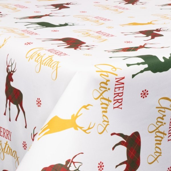 Textil vaxduk med akrylbeläggning - Med julmotiv - Merry Christmas - 140 cm bred - På metervara