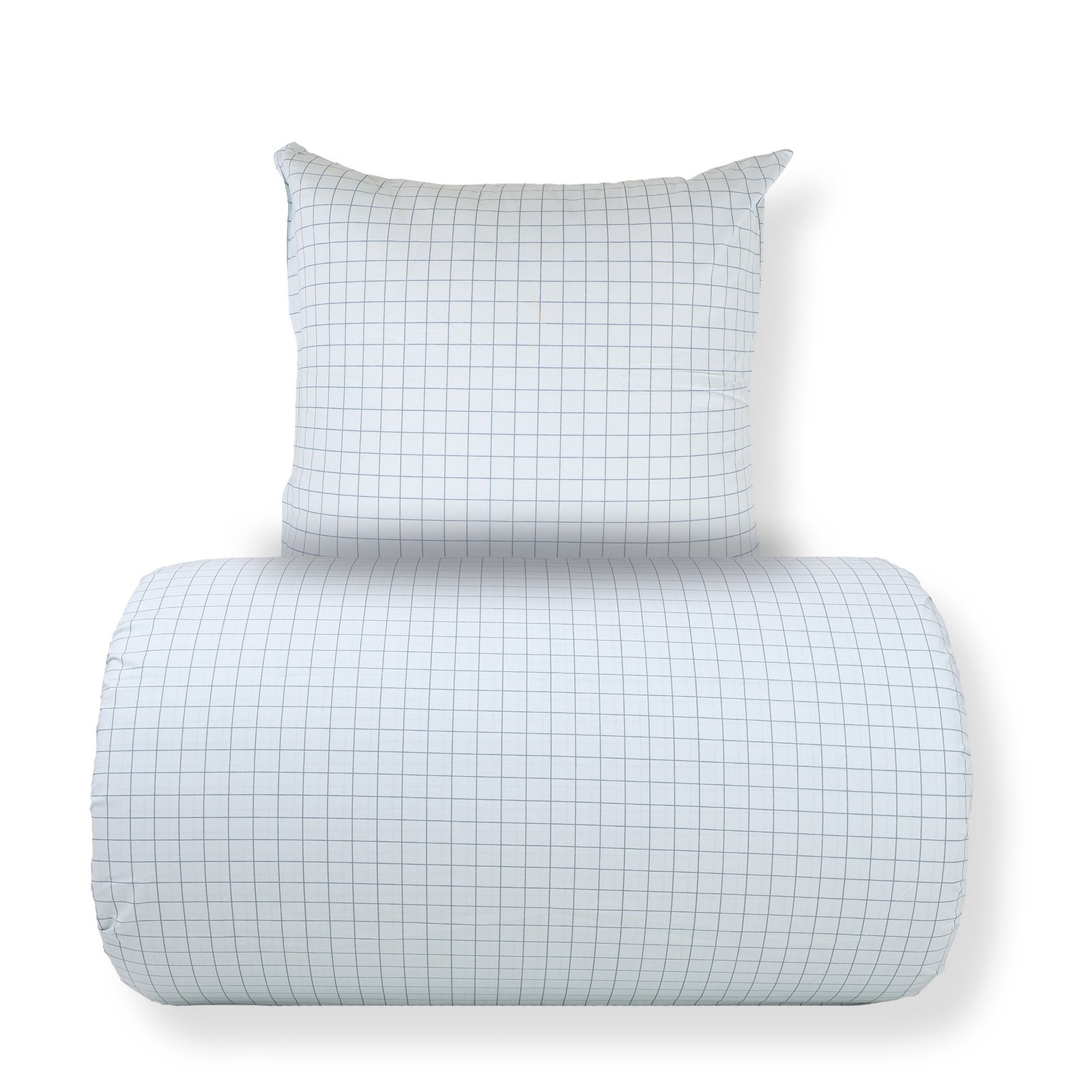 Dubbelt påslakanset 200x220 cm - 100% bomull - Blått med mörkblå rutor