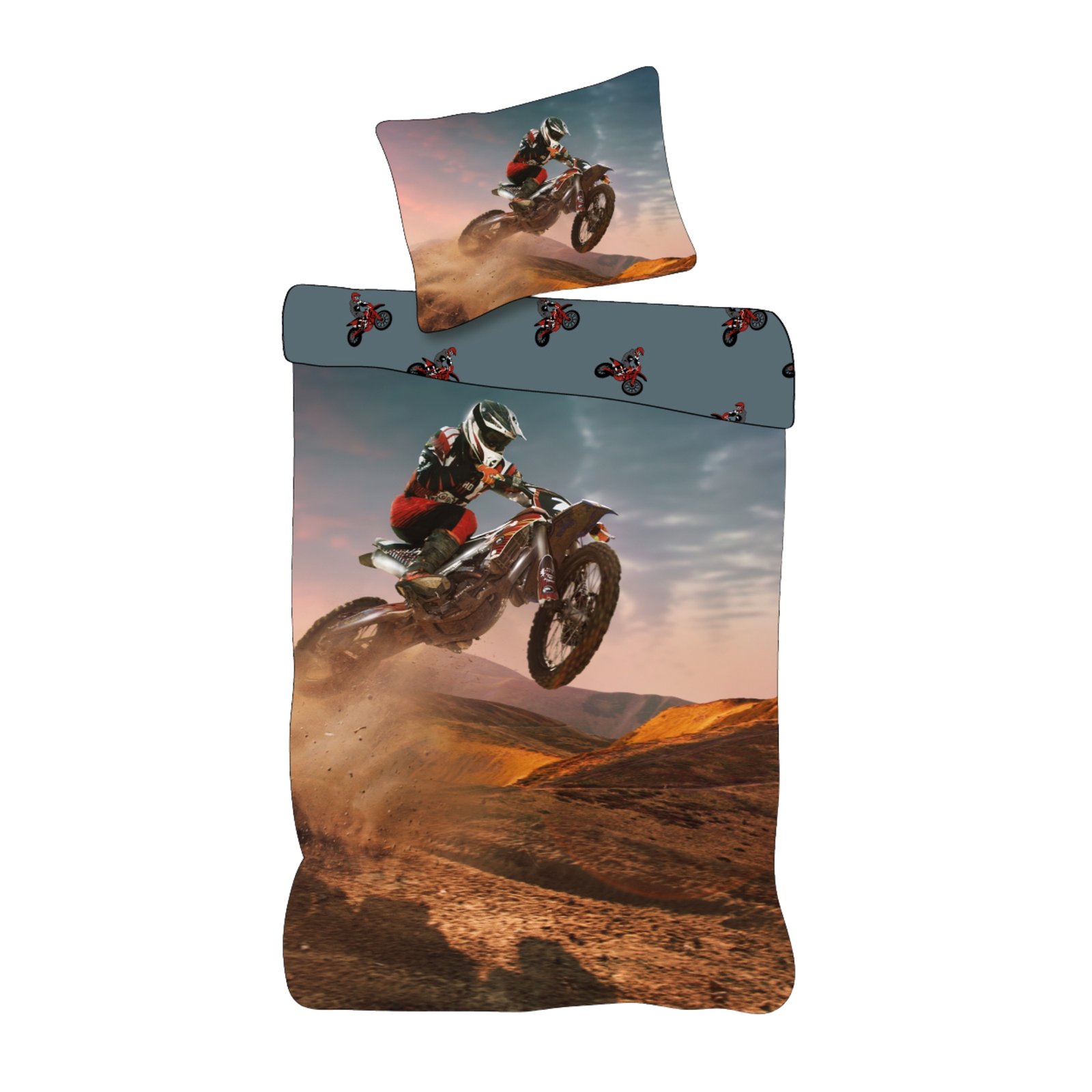 Motocross sängkläder - 100% bomull - Barnsängkläder 140x200 cm