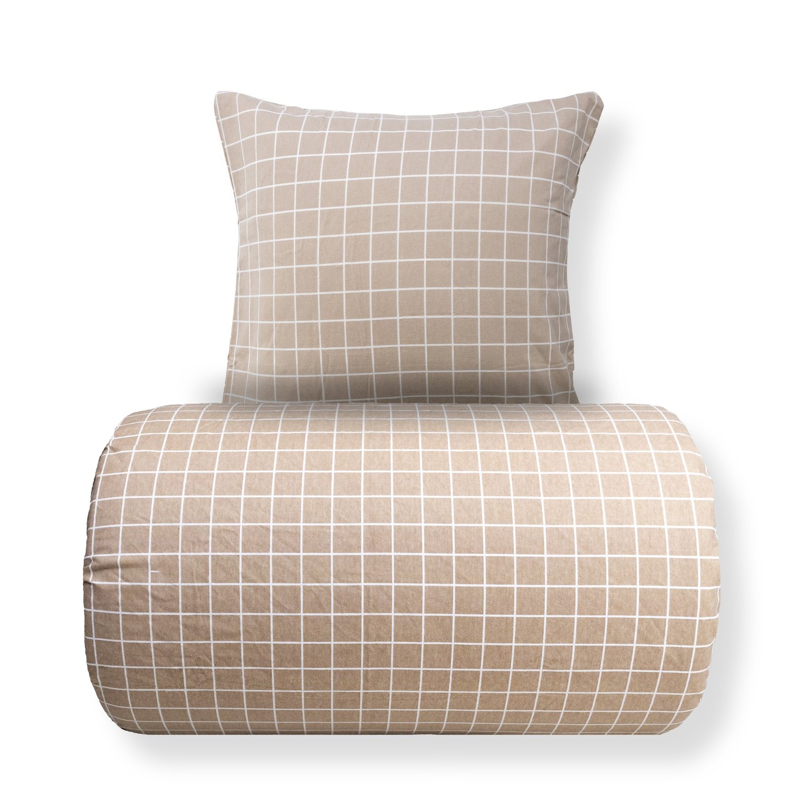 Sänglinne - Bomulls Sängkläder i flanell - Beige med vita rutor