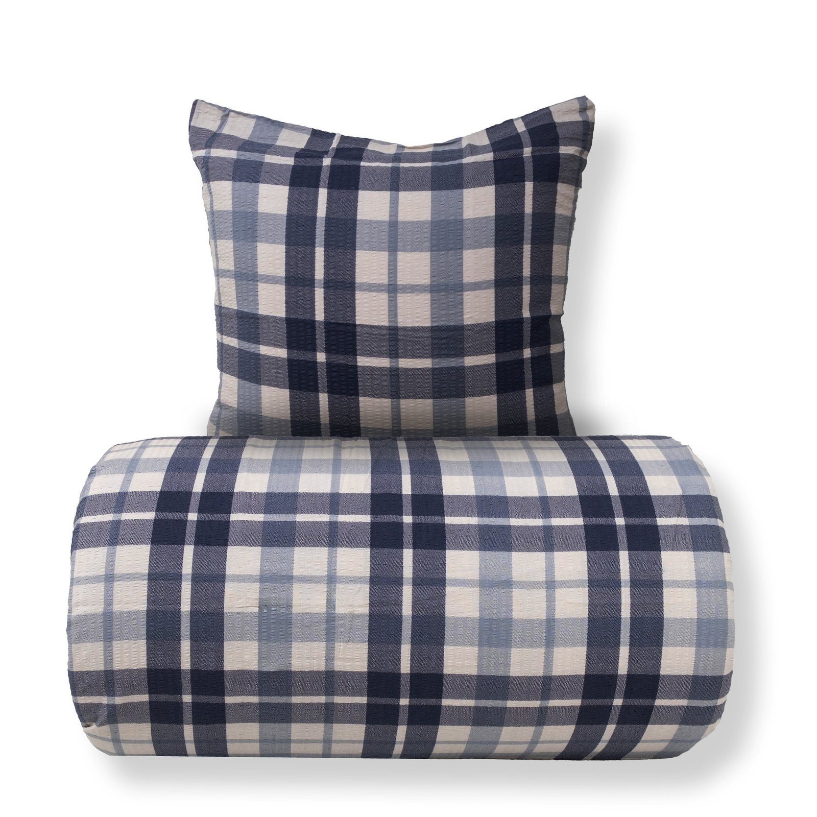 Dubbelt sänglinne 240x220 cm - Kreppsängkläder - 100% bomullskrepp - mörkblå rutig
