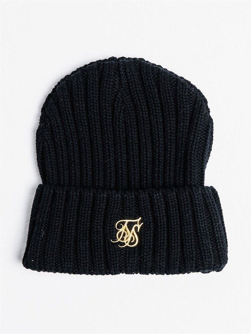 Rib Cuff Knit Beanie Black/Gold
