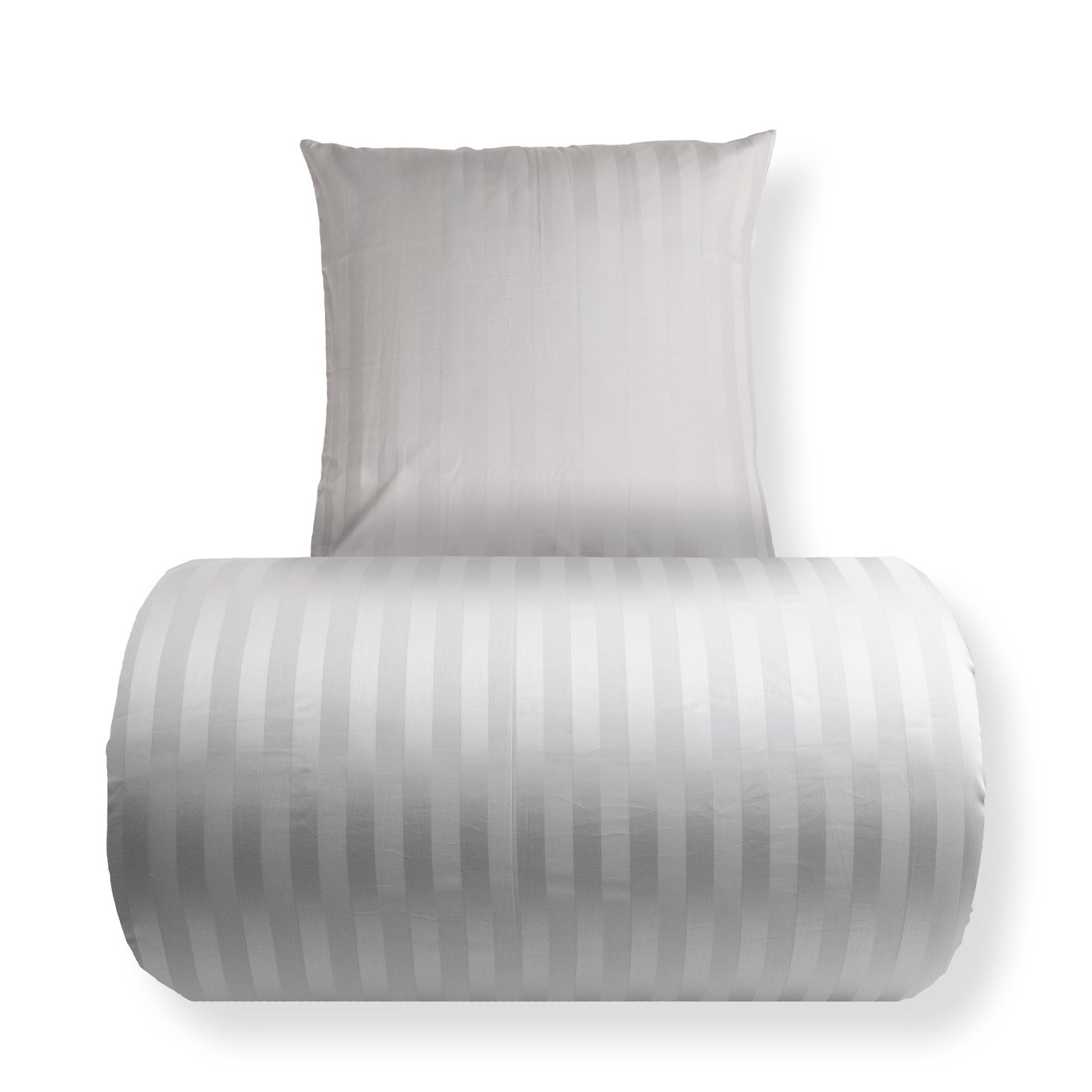 Påslakanset för dubbelsäng 240x220 cm - 100% bomullssatin - Jacquardvävda ljusgrå ränder