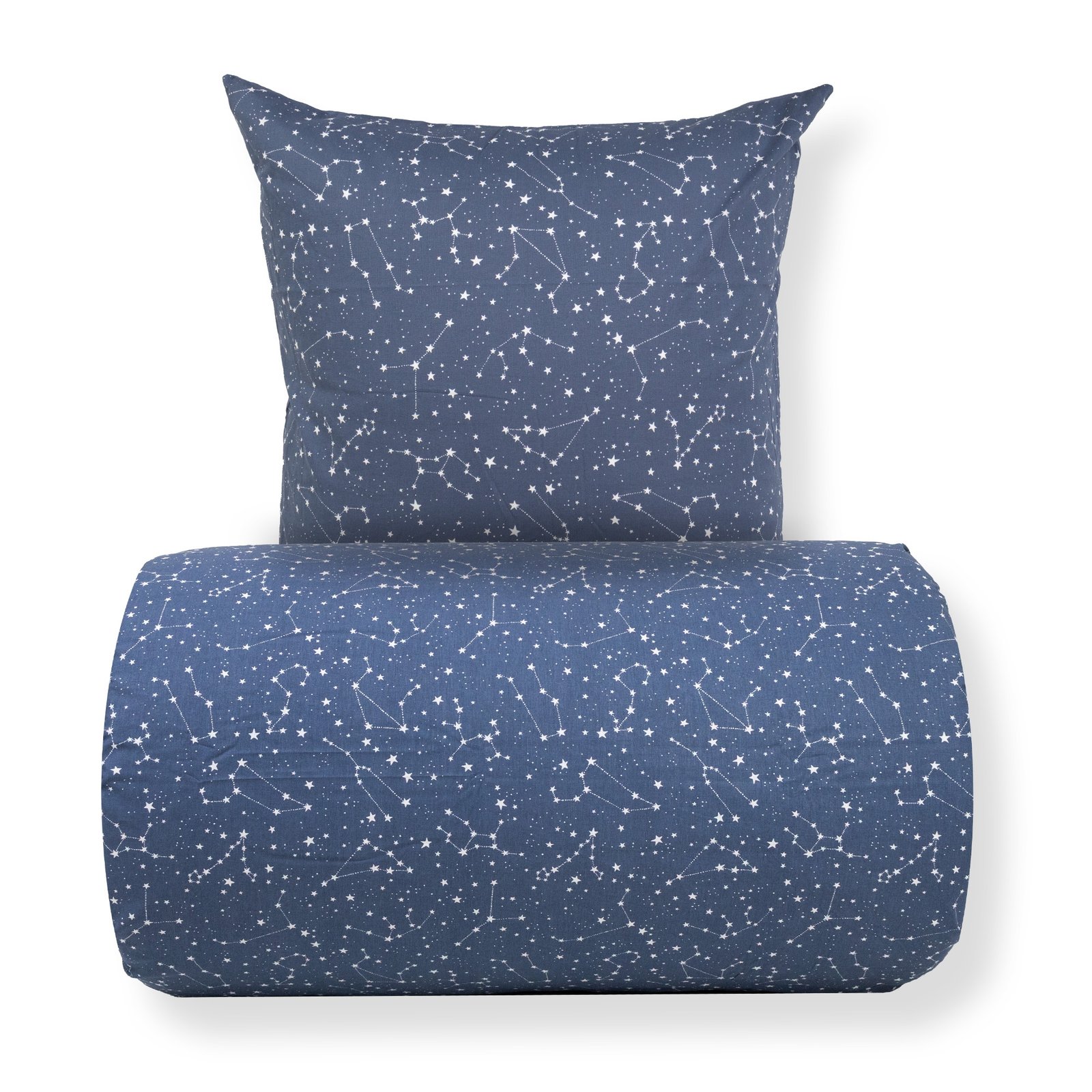 Påslakanset 140x200 cm - 100% bomull - Zodiac blue - Vändbar med stjärnor