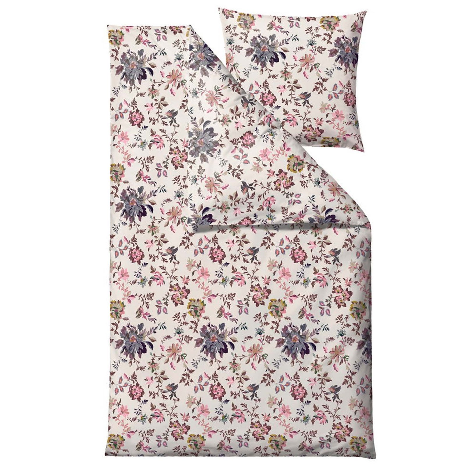Påslakanset 140x220 cm - 100% bomullssatin - Södahl Tapestry - Rosa blommor