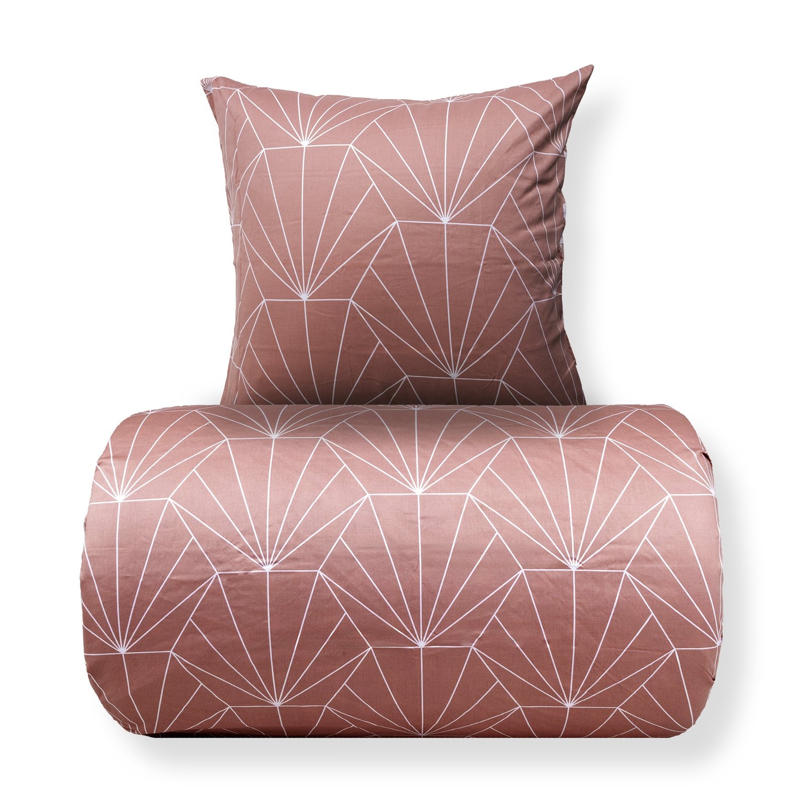 Sängkläder dubbeltäcke - 200x220 cm - Vändbar design i 100% bomullssatin - Hexagon peach - Bäddset från By Night
