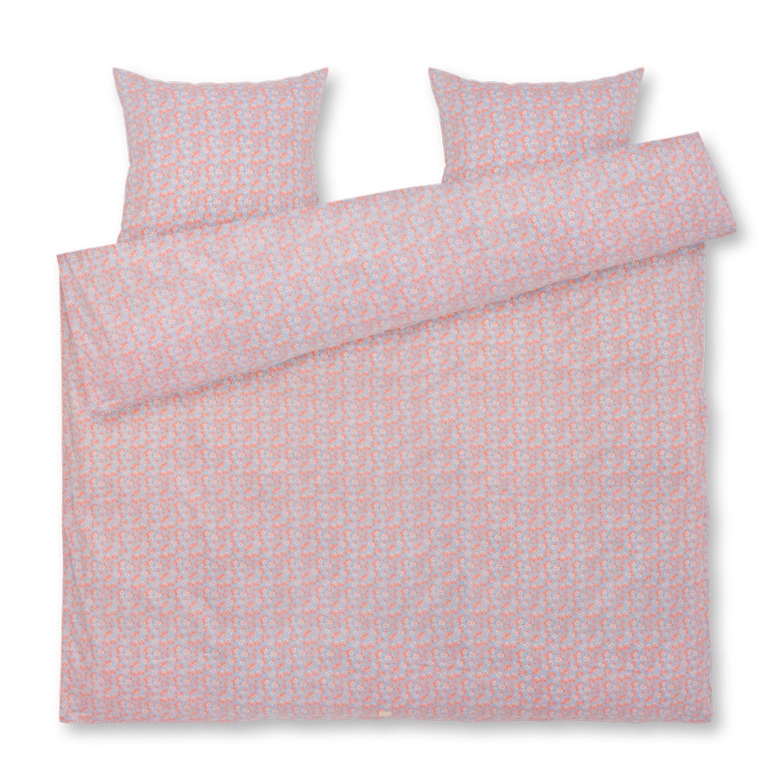 JUNA dubbelt påslakan 200x220 cm - 100% ekologisk bomullssatin - Pleasantly blå med rosa blommor