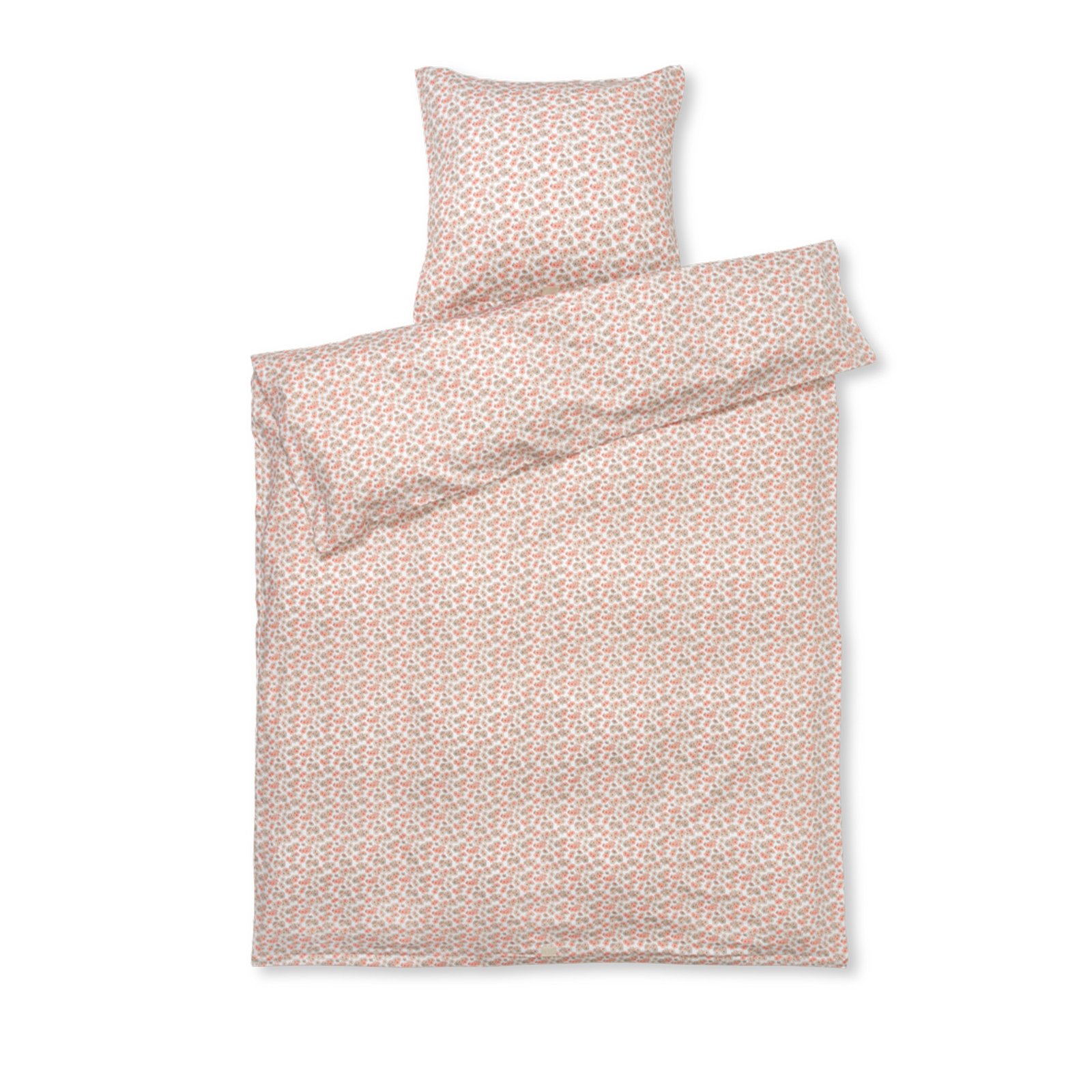 JUNA sängkläder 140x220 cm - 100% ekologisk bomullssatin - Pleasantly vit med rosa blommor