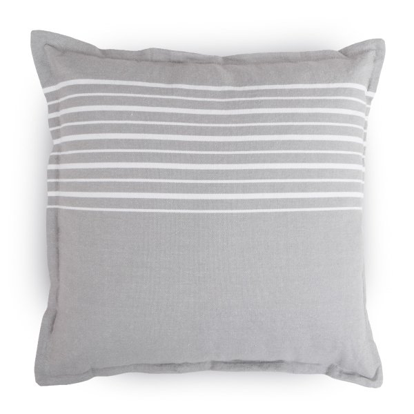 Prydnadskudde 45x45 cm - 100% bomull - ljusgrå med vita ränder