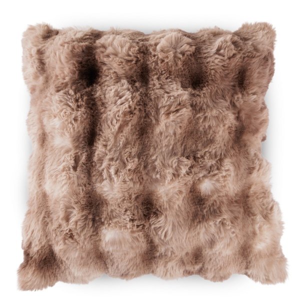 Fake fur prydnadskudde med bubbelstruktur - 45x45 cm - Brun