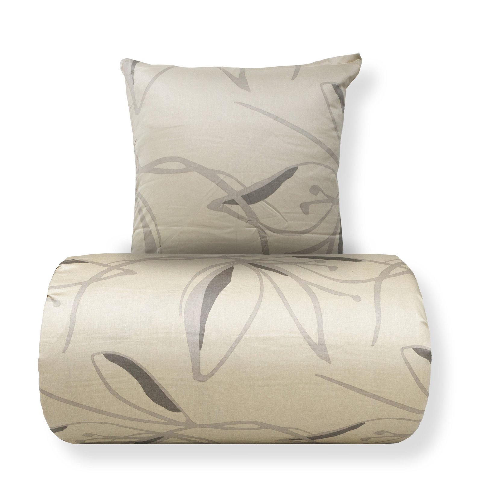 Sänglinne 140x220 cm - 100% bomullssatin - Iris - Beige blomstertryck