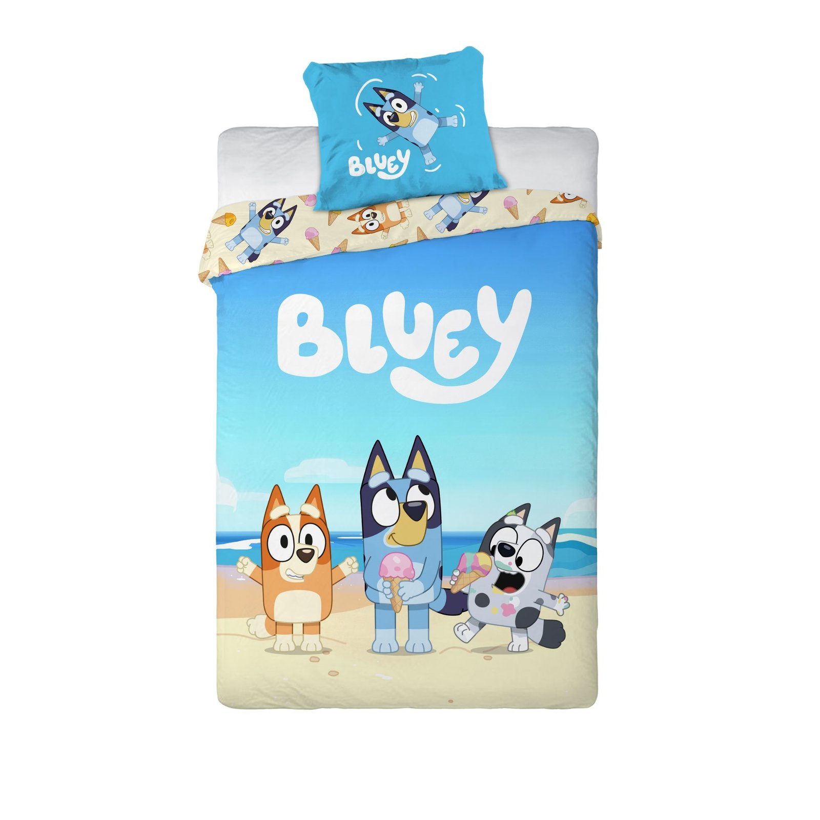 Bluey sängkläder - 100% bomull - Junior sängset 100x140 cm - På stranden