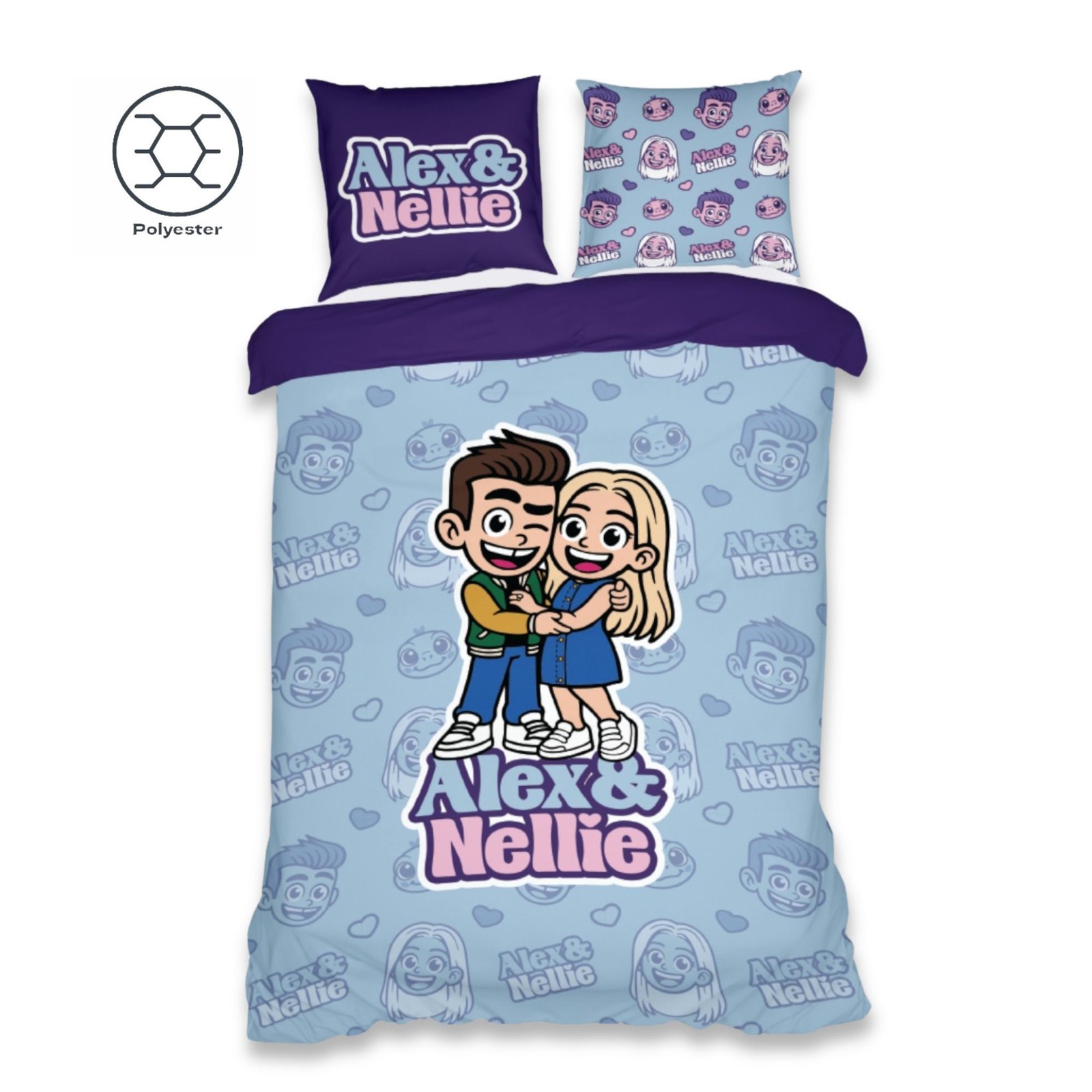 Alex & Nellie Love sängkläder - Microfiber - Barnsängkläder 140x200 cm - Blå