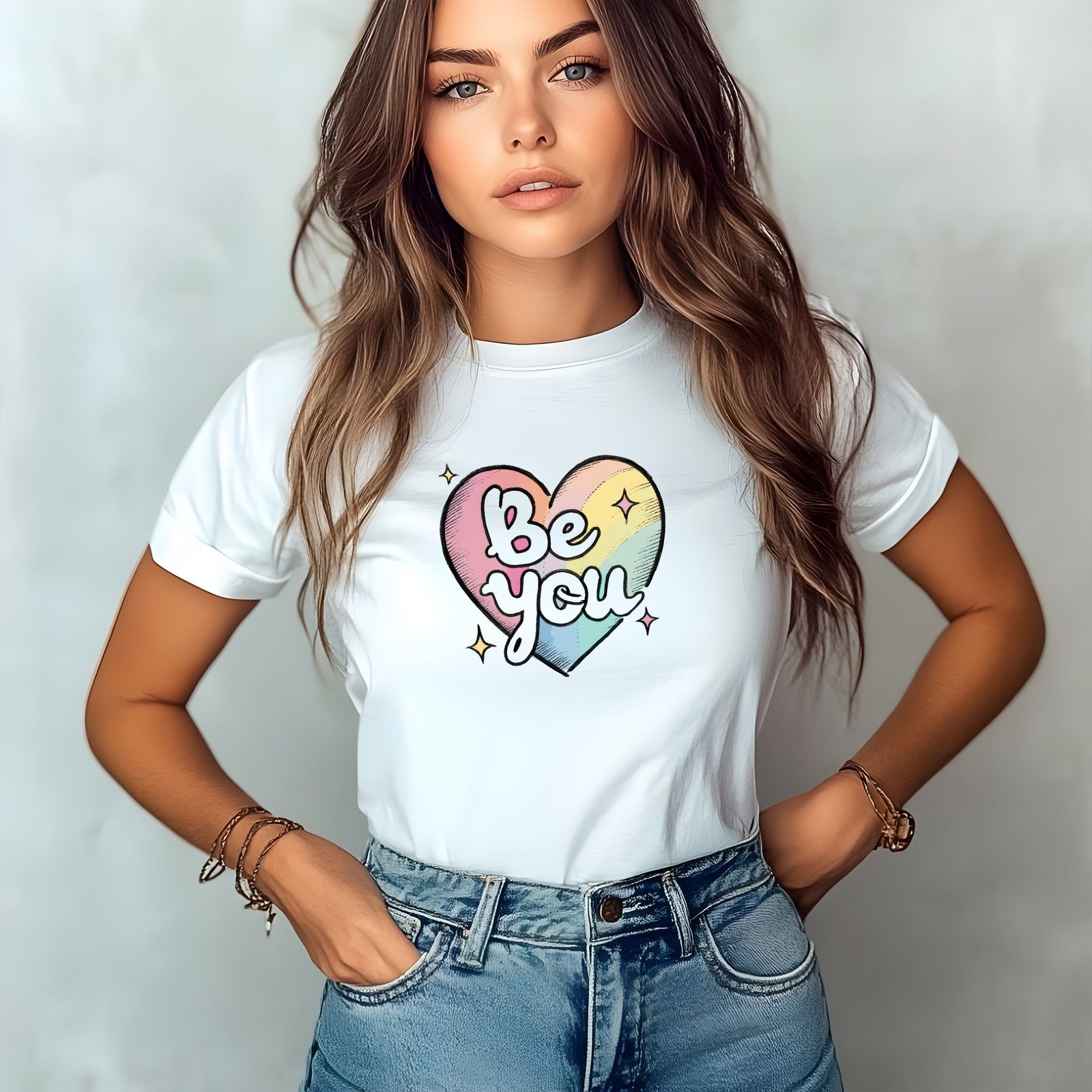 Be You – Pride T-shirt med regnbågshjärta (Unisex) - Vit