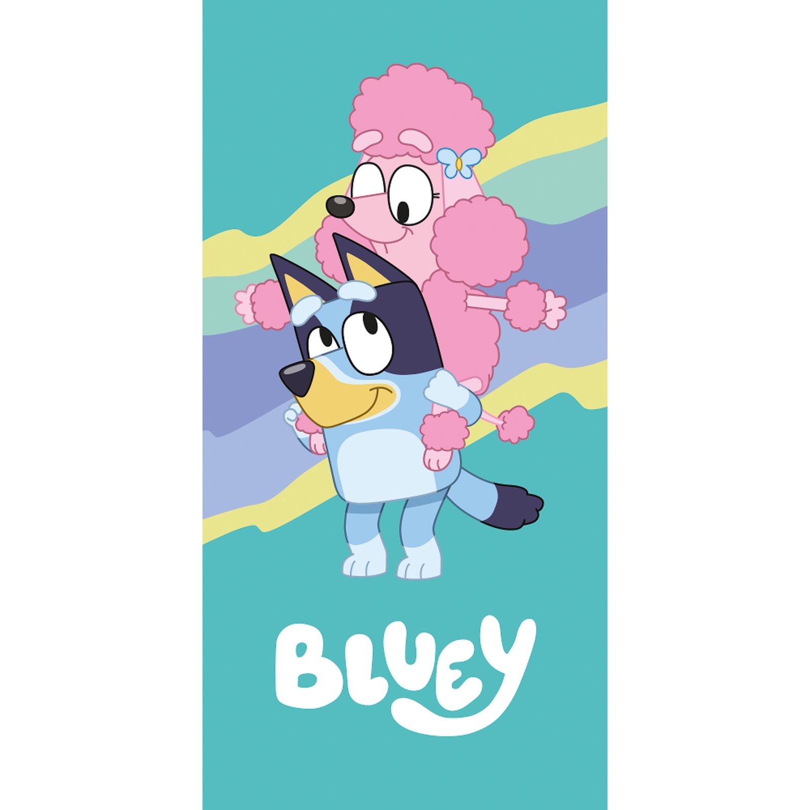 Bluey handduk - 70x140 cm - Mjuk badhandduk med Bluey och vännen Coco - 100% bomull barnhandduk