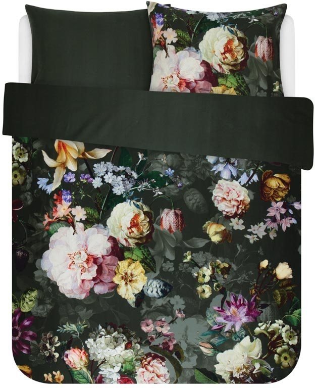 Sängkläder till dubbeltäcke 200x200 cm - Fleur Green - Vändbart bäddset - 100% bomullssatin - Essenza sängkläder