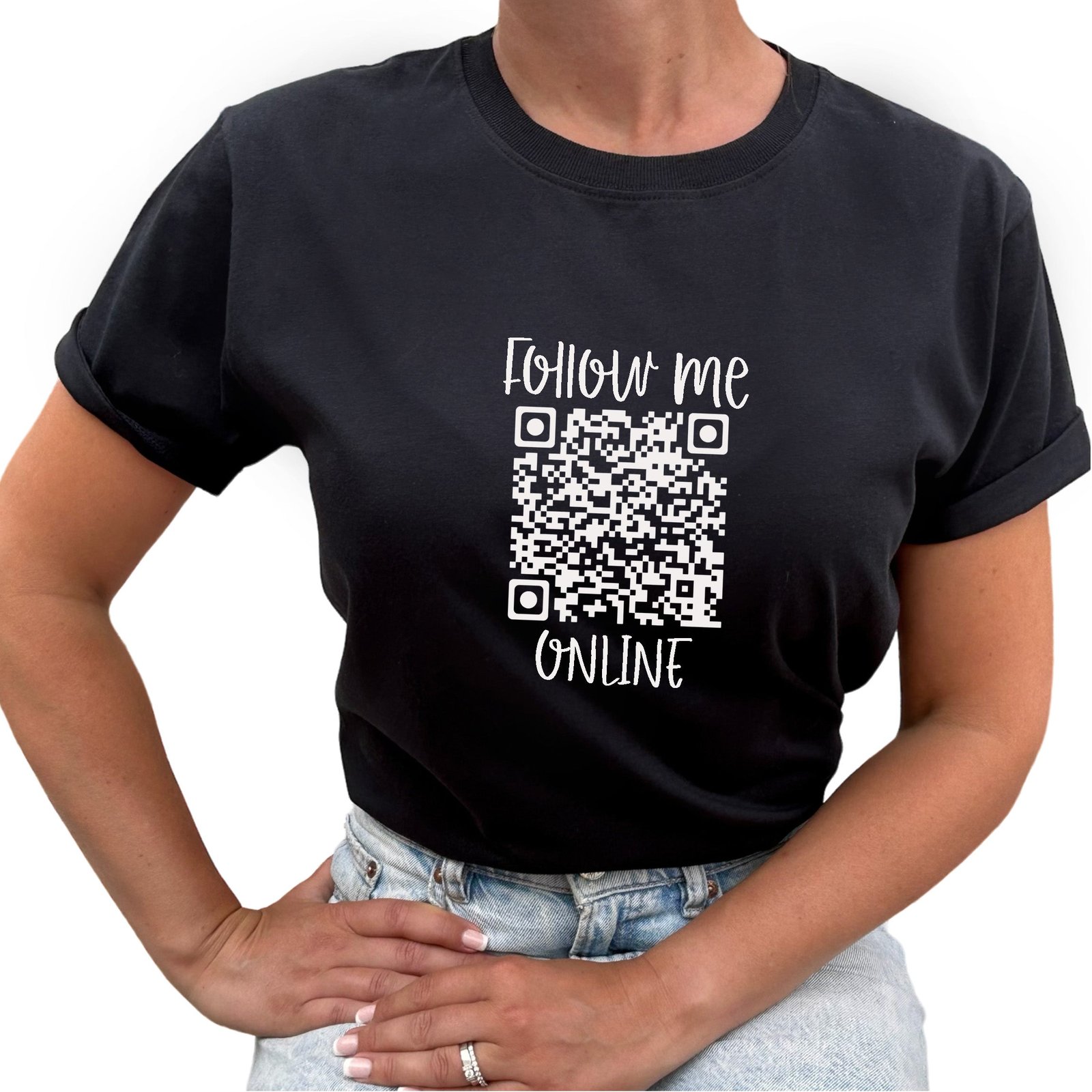 Follow Me Online QR kod T-shirt - Svart